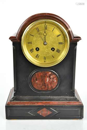 A 19th century slate and red marble mantle clock with gilt m...