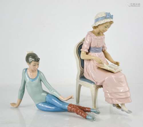 Two Lladro porcelain figurines: Ballerina, and lady seated r...