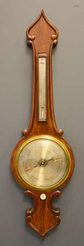 A 19th century rosewood wheel barometer by Cockings, Deal, w...