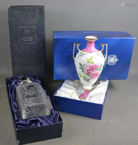 A Stuart crystal decanter and a Spode vase both with origina...