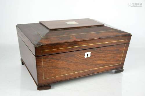 A 19th century rosewood sewing box, with mother of pearl inl...