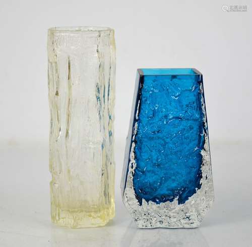 Two Whitefriars style vases, one in blue 13.5cm high.