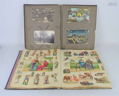 A Victorian scrap book and postcard album