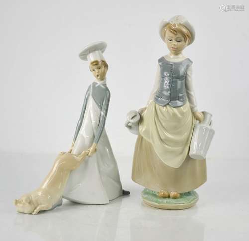 Two Lladro figurines, one titled Cook in Trouble; boy with p...