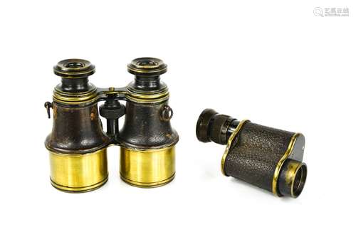 A pair of antique binoculars, together with a mono binocular...