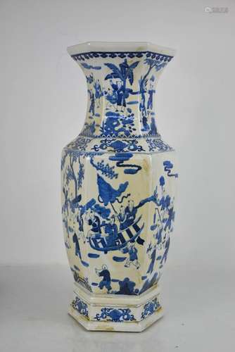 An early 20th century blue and white Chinese vase of hexagon...