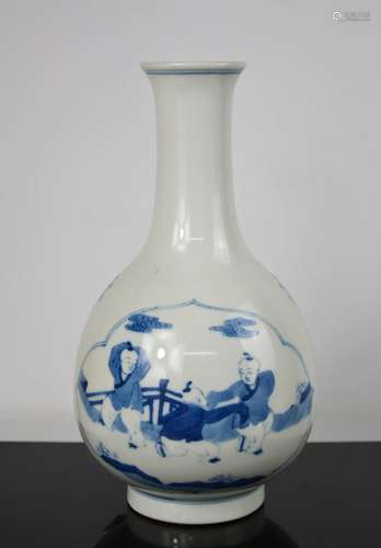 An early 20th century Chinese bottle vase, blue and white, w...