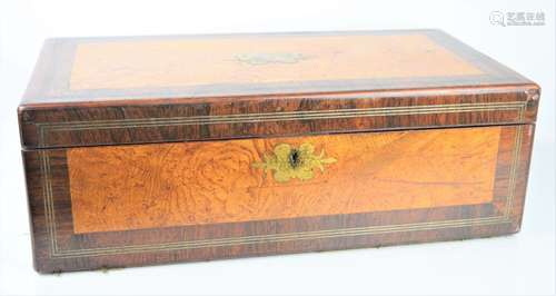 A 19th century rosewood and satinwood work box, fitted with ...