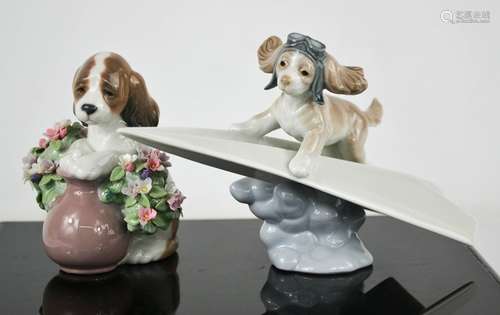 A Lladro porcelain puppy with flowers, and 'Lets Fly Away', ...