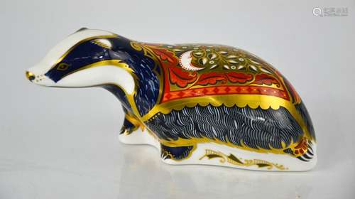 A Royal Crown Derby Moonlight Badger, 16cm long, with box.