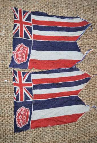 A pair of vintage union jack coronation flags, British made