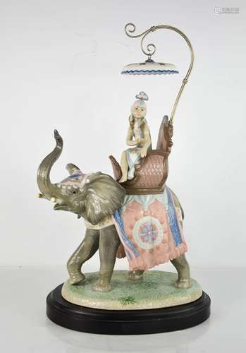 A large Lladro porcelain group titled Indian Princess; eleph...