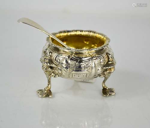 A Victorian silver salt, with gilded interior and embossed w...