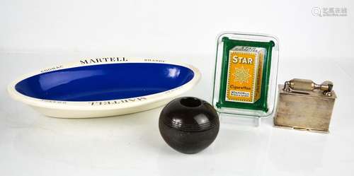 A vintage Martell Cognac ashtray, glass Star Cigarettes asht...