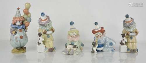 A group of five Lladro clowns, of various design.