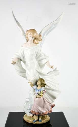 A large Lladro figurine titled Guardian Angel, a winged ange...