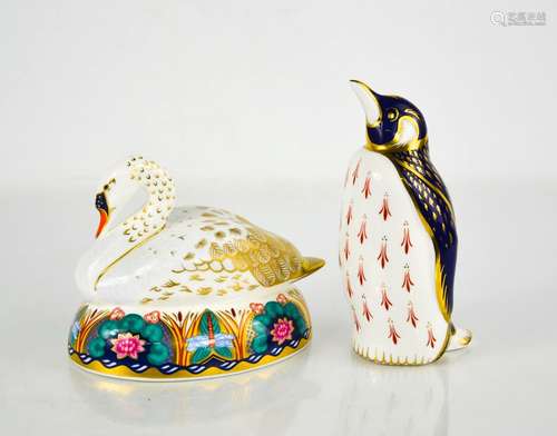 A Royal Crown Derby swan LXI, and penguin.