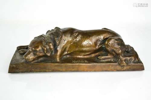 A 19th century hollow case bronze dog, incised Hollo B, 29cm...