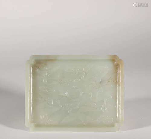 Hetian  White Jade with Crane Pattern Incense Plate