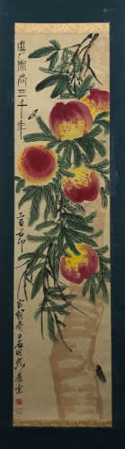 A Chinese Peach Tree Paniting, Qi Baishi Mark
