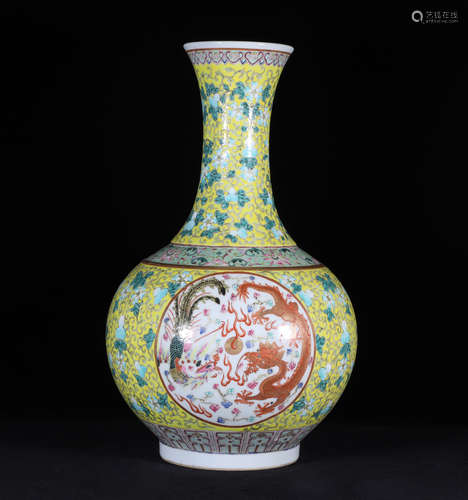 Famille Rose Dragon & Phoenix Pattern Porcelain Vase