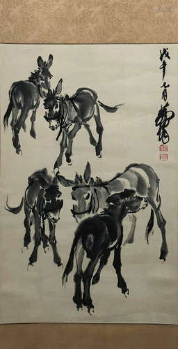 A Chinese Donkey Painting, Huang Zhou Mark