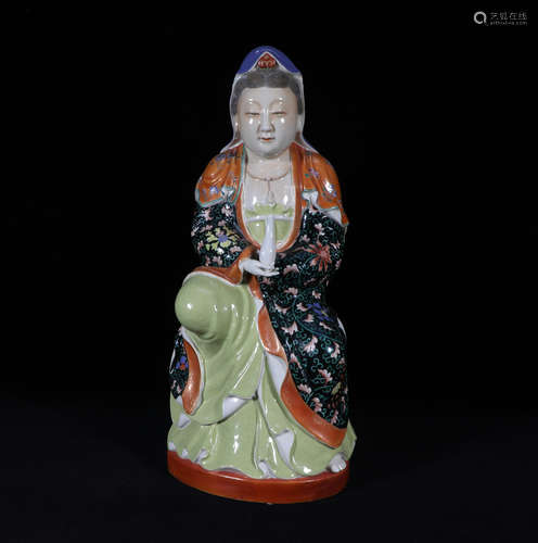 Famille Rose Guanyin Porcelain Figure Statue