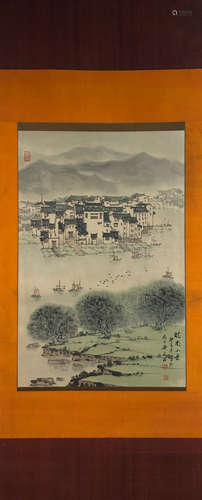 A Chinese Building Landscape Painting, Song Wenzhi Mark