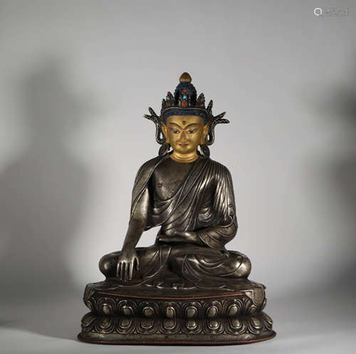 Gilt Silver Base Buddha Figure Statue