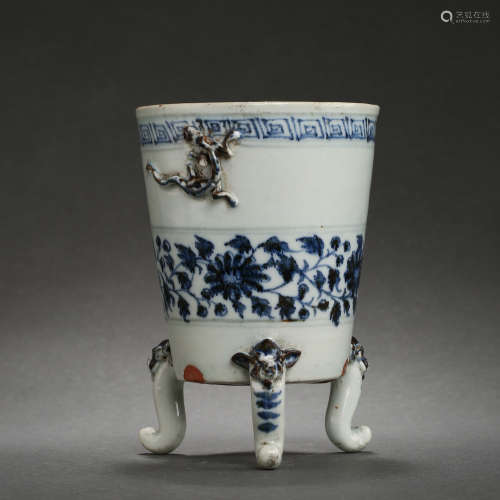 BLUE AND WHITE PORCELAIN STOVE, YUAN DYNASTY, CHINA