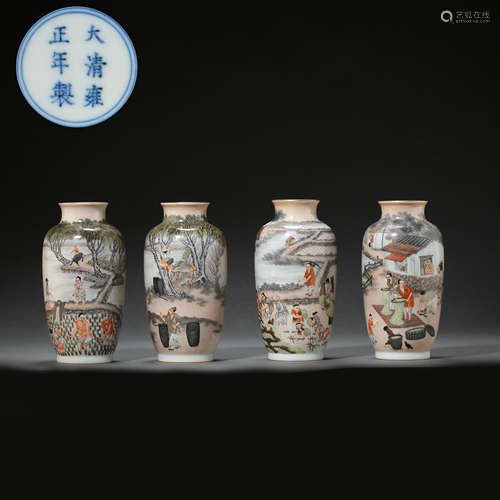 FOUR CHINESE FAMILLE ROSE VASES, THE QING DYNASTY YONGZHENG