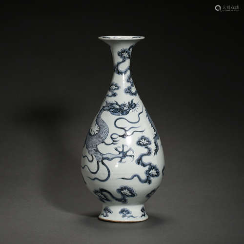 CHINESE YUAN TYPE BLUE AND WHITE PORCELAIN YU HU CHUN VASE