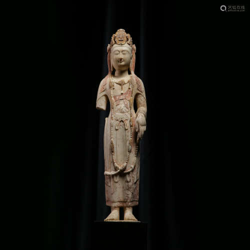 WHITE JADE GUANYIN STANDING STATUE, TANG DYNASTY, CHINA