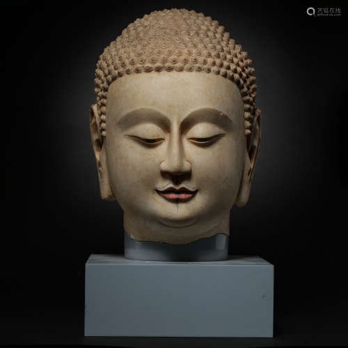 WHITE MARBLE CARVED BUDDHA HEAD, TANG DYNASTY, CHINA