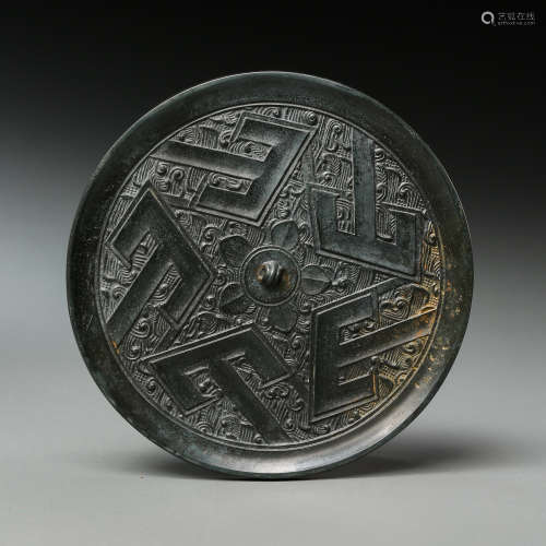 BRONZE FIVE-MOUNTED MIRROR, WARRING STATES PERIOD OF CHINA