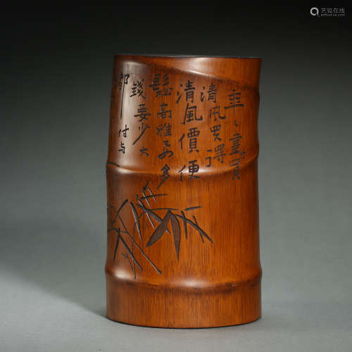 QING DYNASTY, CHINESE BAMBOO SCULPTURE BRUSH HOLDER