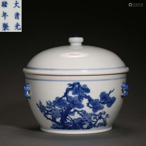 QING DYNASTY, CHINA GUANGXU BLUE AND WHITE PORCELAIN COVERED...