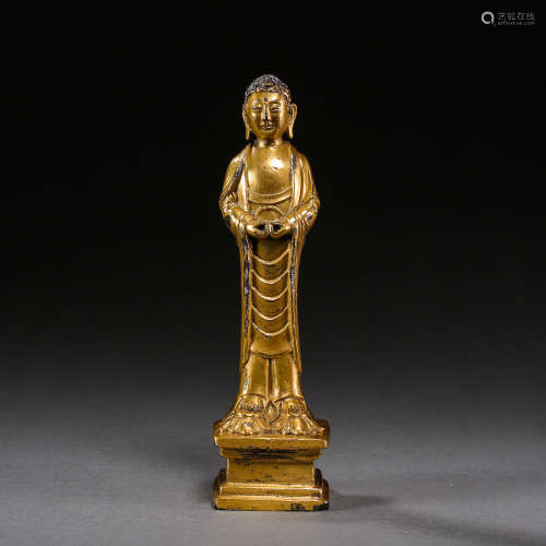 GILT-BRONZE BUDDHA STANDING STATUE, THE LIAO OR JIN DYNASTY ...