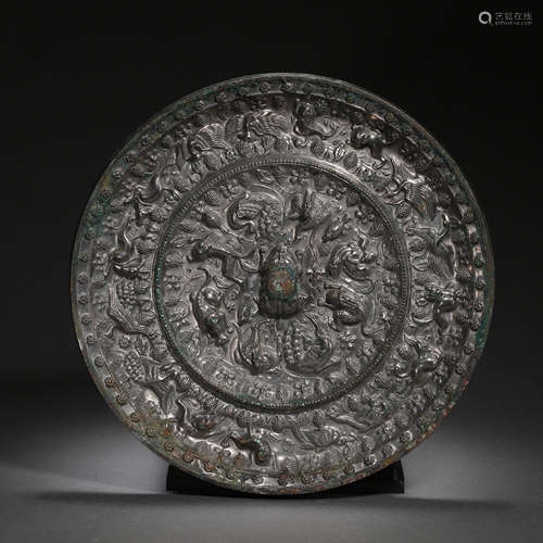 BRONZE SEA BEAST MIRROR OF TANG DYNASTY, CHINA