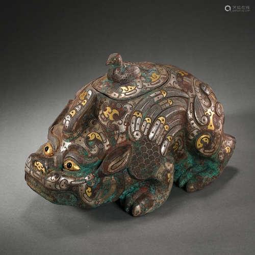 BRONZE BEAST INLAID GOLD AND SILVER , THE WARRING STATES PER...