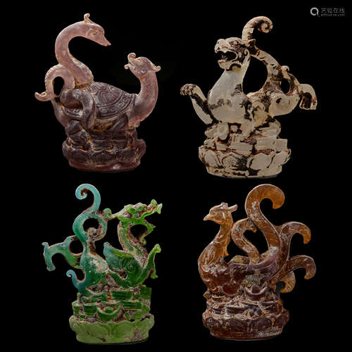 THE FOUR GOD BEASTS STATUES MADE OF GLASS, TANG DYNASTY, CHI...