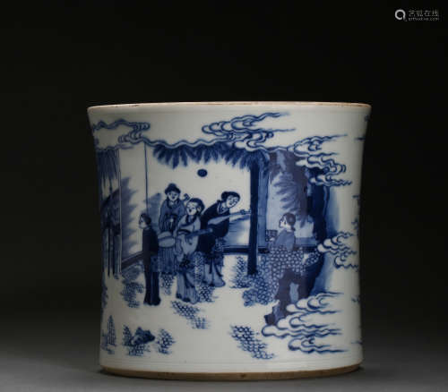 CHINESE MING DYNASTY BLUE AND WHITE PEN HOLDER