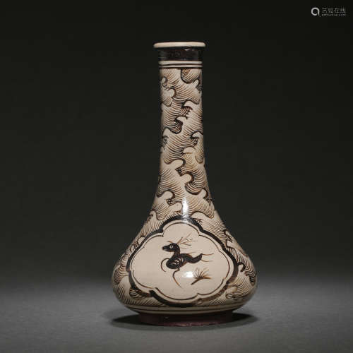 WATER CORRUGATED FLASK FROM JIZHOU WARE IN SOUTHERN SONG DYN...