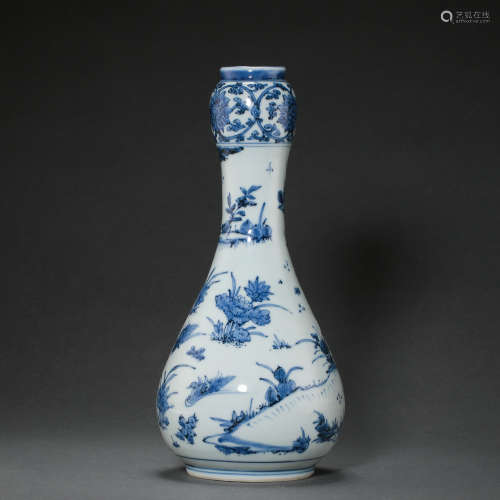 CHINESE QING DYNASTY BLUE AND WHITE PORCELAIN GARLIC SHAPED ...
