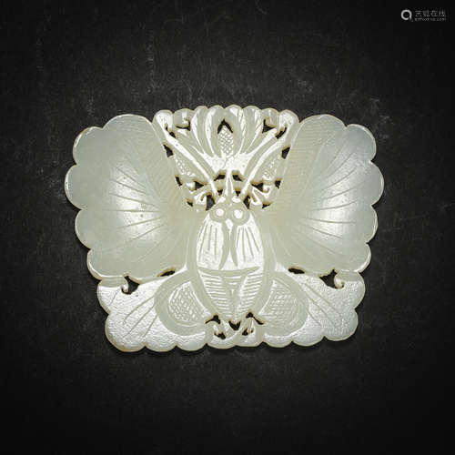 HETIAN JADE CARVED BUTTERFLY SHAPED PENDANT, QING DYNASTY, C...