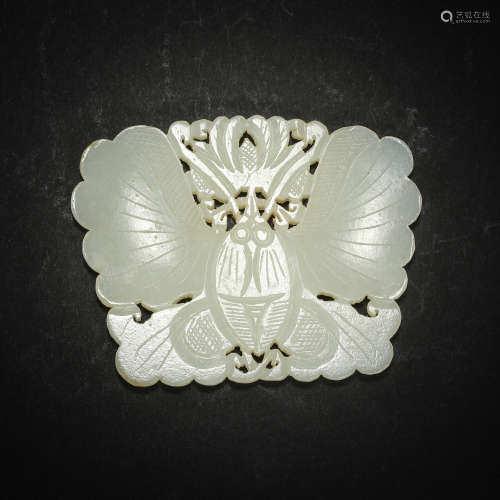 HETIAN JADE CARVED BUTTERFLY SHAPED PENDANT, QING DYNASTY, C...
