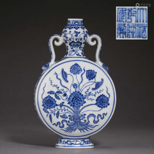 BLUE AND WHITE PORCELAIN GOURD FLAT POT, QING DYNASTY, CHINA