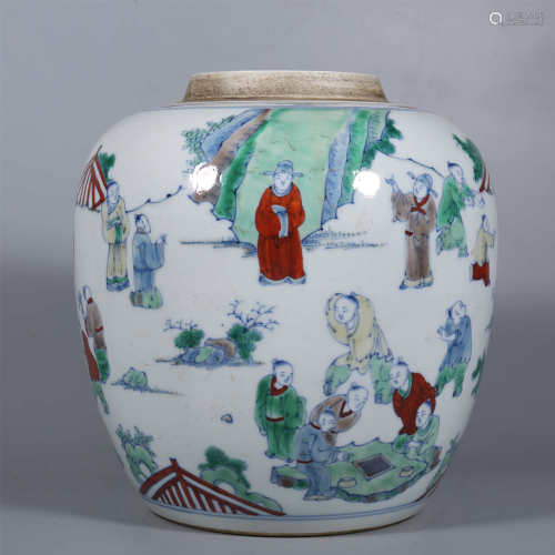 Qing-Pastel Figure Small Jar