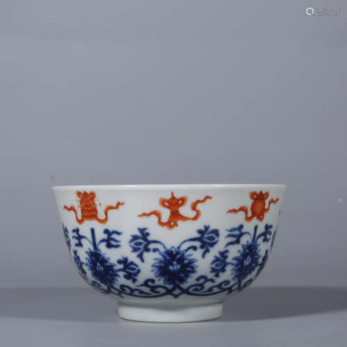 Qing-Guangxu blue and white inkstone red cup