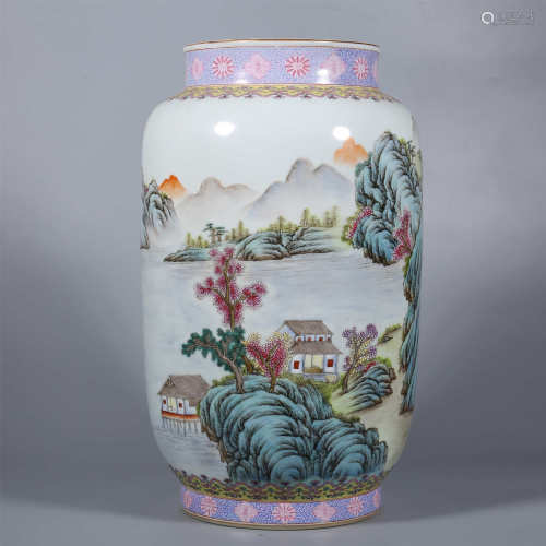 Qing-Qianlong famille rose landscape pot